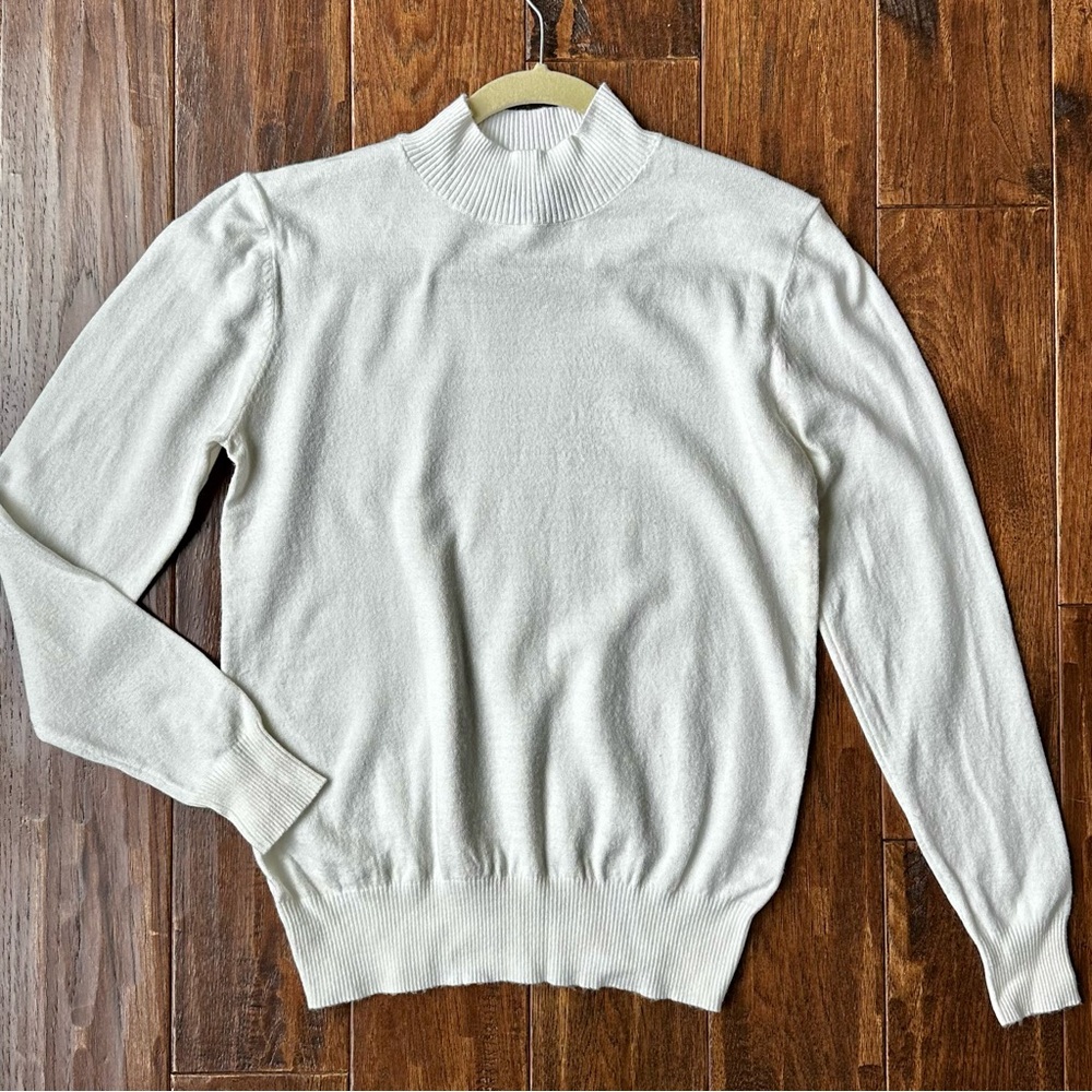 Love Tree White Mock Neck Sweater Ribbed Knit Long Sleeve Top - Picture 3 of 10